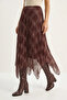 Women's Plaid Patterned Wrinkled Effect Lined Midi Chiffon Skirt De Brown - 6