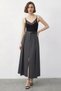 Women's Pleated Detailed Belted Slit Midi Length Anthracite Skirt - 2