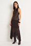Women's Asymmetrical Cut Lined Lycra Lace Brown Skirt - 4