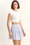 Women's Elastic Waist Bow Detailed Striped Cotton Mini White Blue Skirt - 4