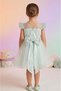 Girls' Evening Dress with Large Flower Detail and Shoulder Ruffles - 2
