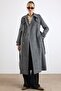 Cape Detailed Double-Breasted Plaid Long Coat Black 3169 - 2