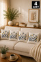 Set of 4 Punch Throw Pillow Covers – Same Color and Pattern – Decorative Linen Throw Pillow 43X43 cm