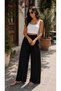 Viscose Basic High Waist Wide Leg Lace-Up Women's Trousers Black - 3