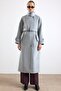 High Collar Button Detail Oversize Coat Light Gray 3177 - 3