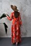 Orange Floral Patterned Chiffon Dress - 4
