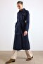 Cape Detailed Double-Breasted Water-Repellent Trench Coat Dark Blue 6890 - 3