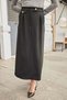 Women's Stretchy Premium Fabric High Waist Pleated Side Pocket Slit Long Ankle-Length Skirt-Black - 4