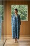 Women's Blue Palm Tree Patterned Loose Long Kimono
