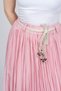 Women's Summer Pink Nerisse Long Pleated Skirt with Elastic Waist Lined Straw Belt Detail Comfortable Summer Wear 6890 - 4