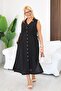 Plus Size Linen Fabric Dress with Side Lace Detail - 4