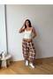 Women's Burgundy-Multi Lace-Up Plaid Patterned Premium Shalwar Trousers Frv0221-1 - 4
