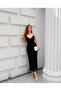 Women's Black Deep V-Neck Rope Strap Lace Maxi Dress Elt7252 - 2
