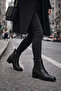 Women's Black Zippered Thick Heeled Leather Boots Wf410020Dv - 2