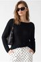 7048 Women's Slim Seasonal Asymmetrical Bat Sleeve Boat Neck Knitwear Sweater Black - 2