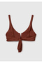 Women's Dark Brown Bikini Top with Bow on the Back and Removable Pads - 2