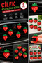 6-Piece Strawberry Figured Car Air Conditioner Ornament Set with Clips for Car Interior Decoration – Red White Green