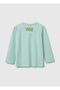 Boy's Light Green Long Sleeve T-Shirt with Snoopy Print on the Front - 2