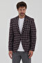 Mario Men's Burgundy Plaid Slim Fit Mono Collar Sports Blazer Jacket - 6