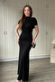 Shoulder Detailed Waist Draped Maxi Elegant Black Dress - 2