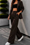 Striped Brown Palazzo Pants with Elastic Waist Oversize Original Cut - 3