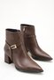 Brown Belt Detailed Pointed Toe Thick Heeled Women's Boots