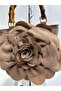 Flora |   Women's Suede Bag Large Floral Bamboo Handle Handbag - 4