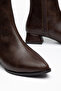 Brown Women's Leather Short Heeled Zippered Winter Boots - 2