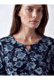 Özmarka New Season Navy Blue Crew Neck Floral Blouse - 3