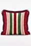 Vintage Peony Flower Patterned Burgundy Green Striped 4-Piece Fringed Throw Pillow Cover Set - 5