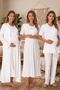 Ecru Double-Breasted Ruffled Design Cotton Maternity Nightgown-Dressing Gown, Pajama Set, Set of 4 - 3