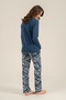 Women'S, Navy Blue, Patterned, Long Sleeve Pajama Set (with Socks as a Gift) - 4