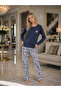 Women's Long Sleeve Floral Patterned Pajama Set with Drawstring Detail - 4
