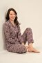Women'S, Floral Patterned, Brown, Shirt Pajama Set (with Socks as a Gift) - 5