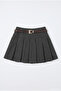 Belted High Waist Pleated Mini Skirt Brown - 2