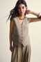 Regular Fit V-Neck Linen Blend Buttoned Vest I1207Ax26Hs