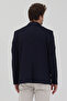 Elvio Men's Navy Blue - Blue Italian Striped Slim Fit Mono Collar Cotton Fabric Sports Blazer Jacket - 8