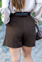 Women's Brown Classic High Waist Belted Shorts - 3