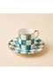 Bella Turquoise 2-Person Porcelain Coffee Cup Set – Turquoise Square Pattern, Gold Detail, 4 Pieces - 6