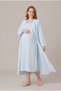 Women's Blue Muslin Cotton Fabric Short Sleeve Buttoned Maternity Nightgown Set with Nursing Detail - 2