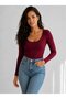 Women's U-Neck Long Sleeve Stretchy Basic Blouse – Burgundy