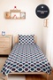 Navy Blue Geometric Youth Room Single Pique Set - Mint Modern 160X220 cm Quilted Bedspread