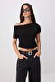 Black Fitted/Asymmetrical Collar Accessory Detail Stretchy Knitted Blouse Twoss26Bz00789 - 2