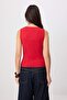 Red Fitted Keyhole Neck Sleeveless Interlock Knitted Blouse Twoss26Bz00341 - 4