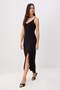 Black Plain Thin Strap V-Neck Slit Detailed Midi Knitted Dress Twoss26El00731