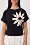 Black Floral Regular/Normal Fit Short Sleeve Tok 100% Cotton Knitted T-Shirt Twoss26Ts00222 - 3