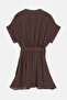 Brown V-Neck Belted Buttoned Modal Lined Dress Tdrss26El00084 - 6