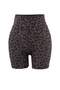 Kahverengi Fırçalı Soft Kumaş Leoparlı İç Bel Cep Detaylı Örme Spor Şort/Kısa Tayt THMSS24TY00020 - 2