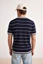 Lacivert Regular/Normal Kesim Çizgili Triko T-Shirt TMNSS26TS00021 - 9