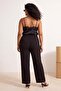 Kahverengi Özel Koleksiyon Dökümlü Wide Leg/Geniş Paça Büyük Beden Kumaş Pantolon TBBSS26AR00062 - 4